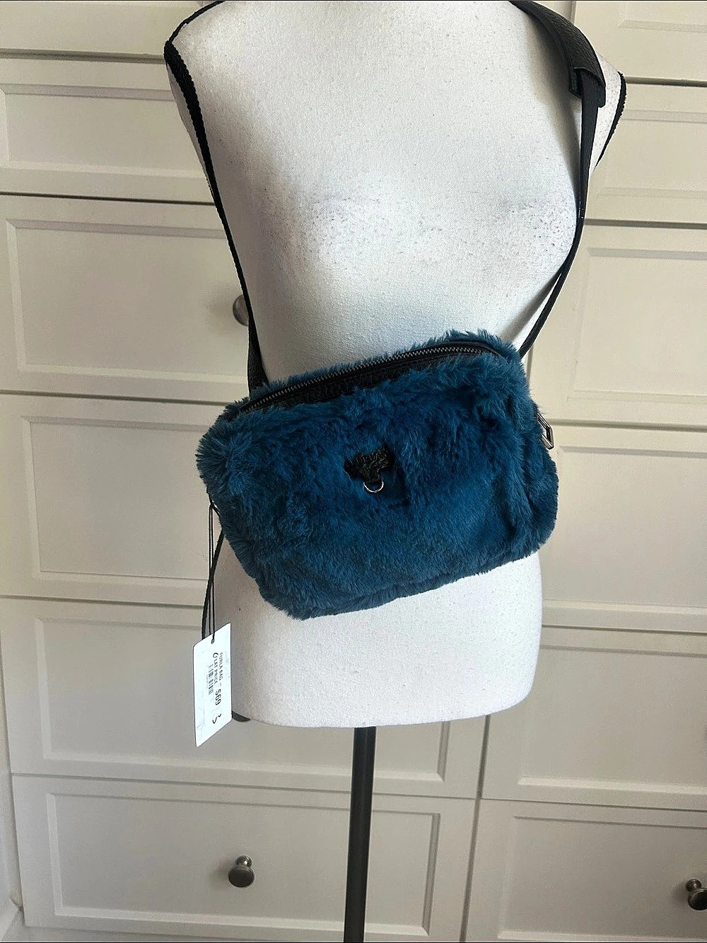 Furla Faux Fur Crossbody in Blue & Black